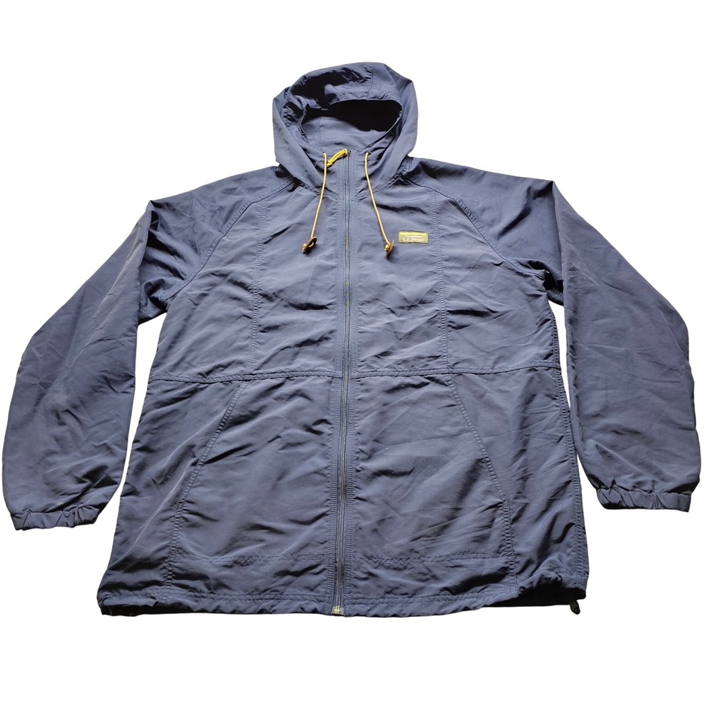 L.L. Bean Windbreaker Jacket Mens XL Tall Navy Blue Outdoor Full Zip Anorak Hood